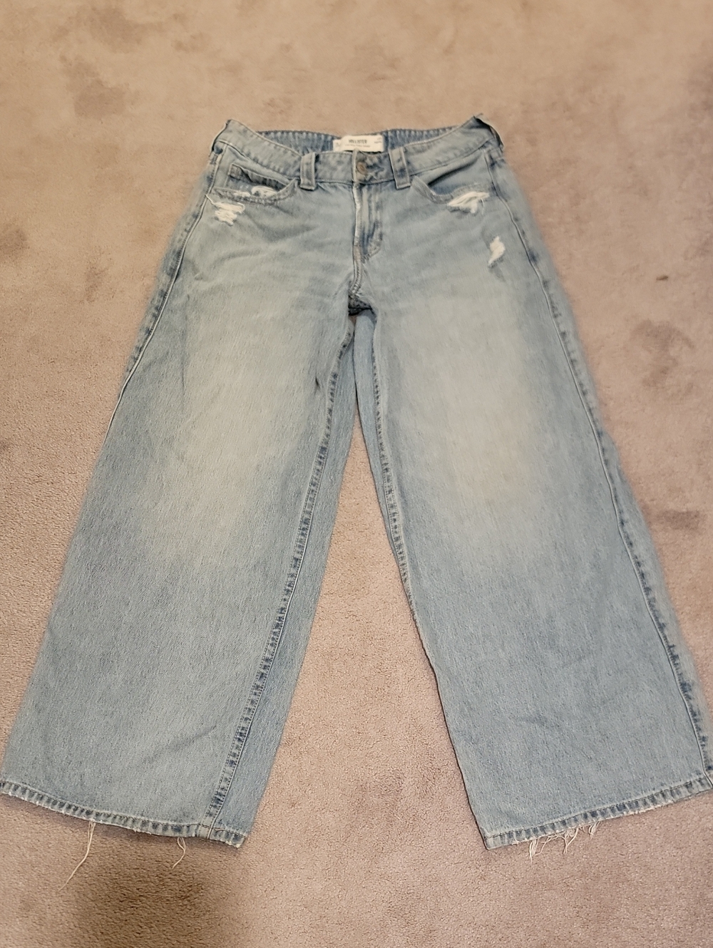Hollister Light Blue Wide-Leg Distressed Jeans